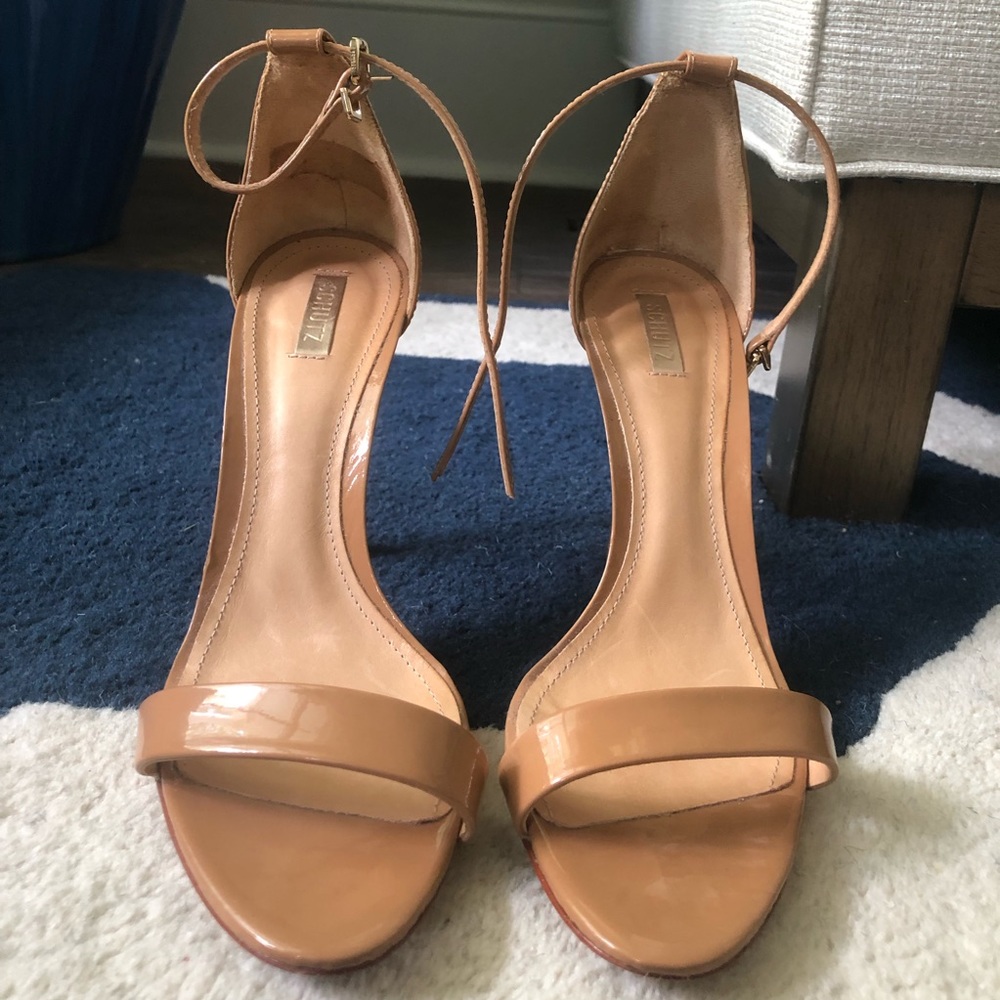 Schutz tan strappy heels 9 fit like 8